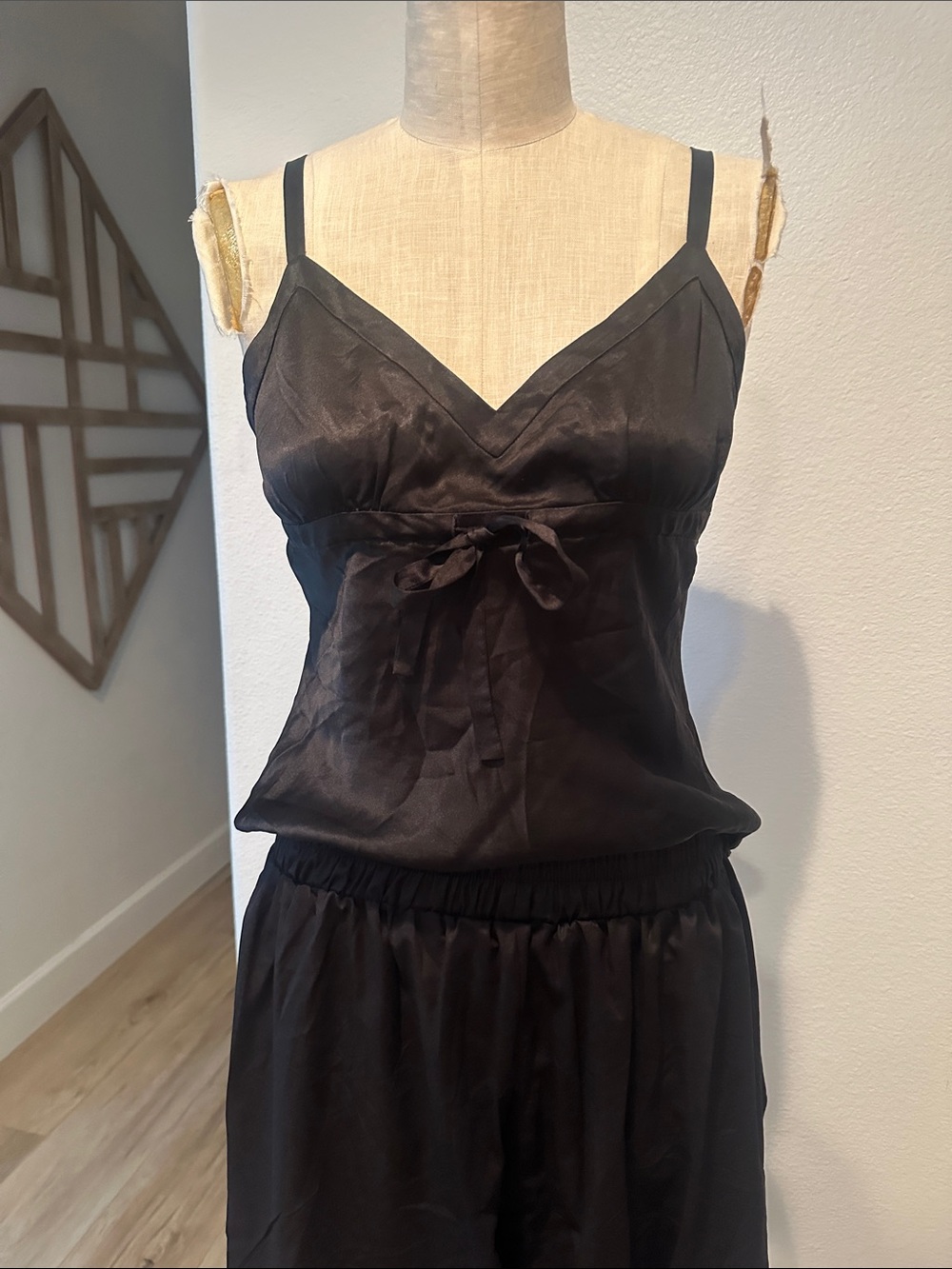 J. Crew Black Satin Cami Pajama Top with Front Tie